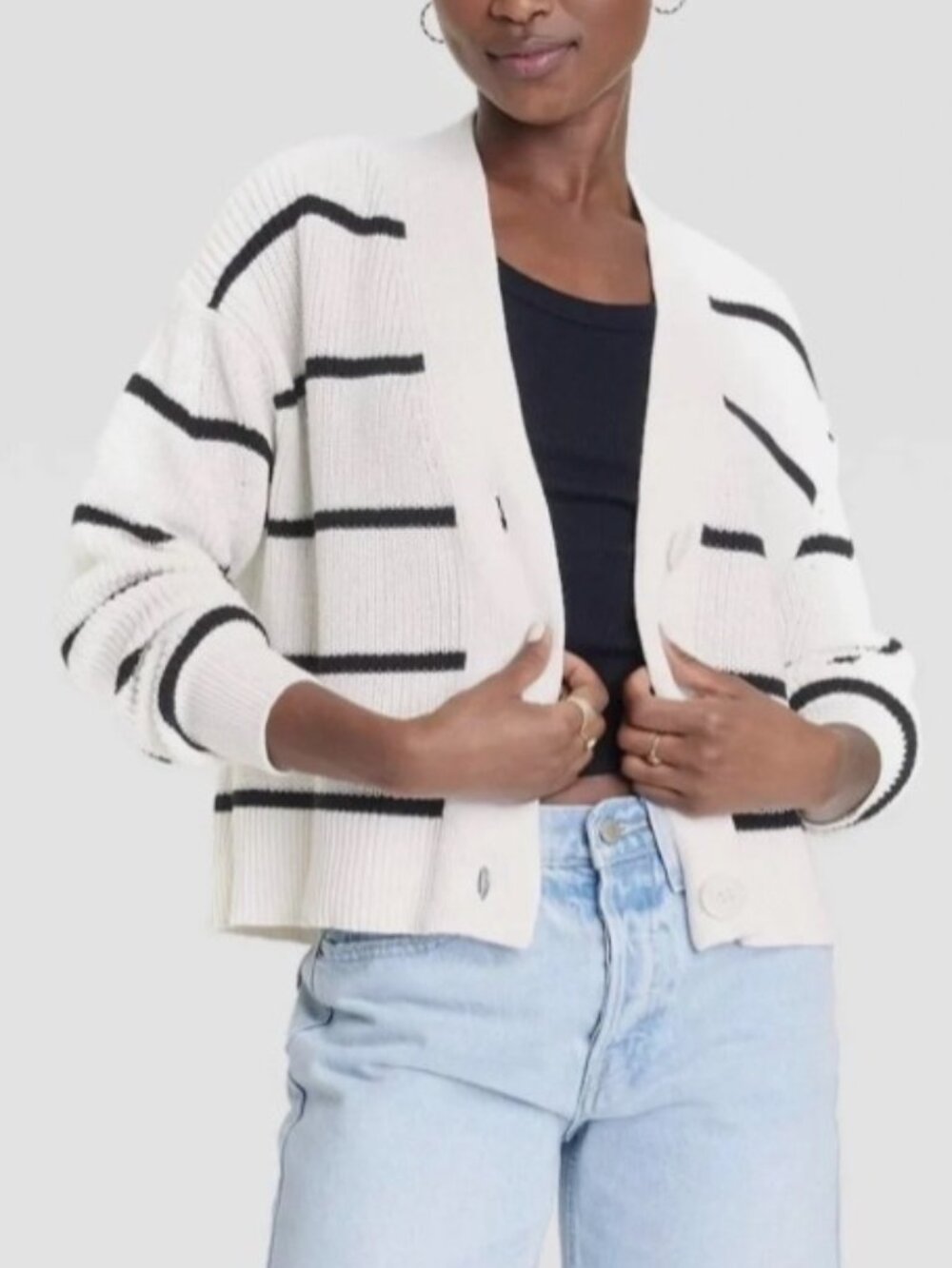 NWOT Striped Open Front Cardigan Knit Sweater XS Universal Thread Black White